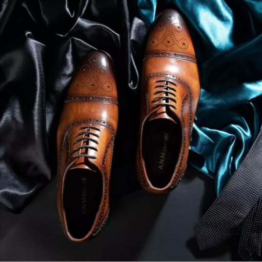 Handmade Men’s Tan Brogue Oxford Lace Up Shoes, Men Brown Dress Shoes, Shoes for Men