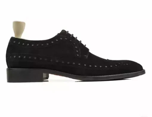 Handmade Men’s Black Brogue Oxford Dress Shoes, Men Black Suede Formal Shoes