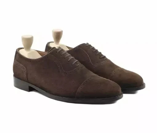 Handmade Men’s Brown Suede Oxford Dress Shoes, Men Brown Suede Formal Shoes