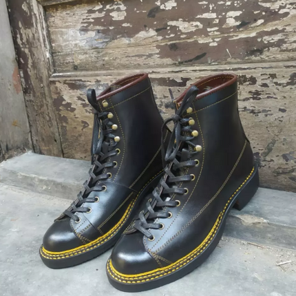 Handmade Men Black Stylish High Ankle Lace Up Leather Business Boot, Dress Boot