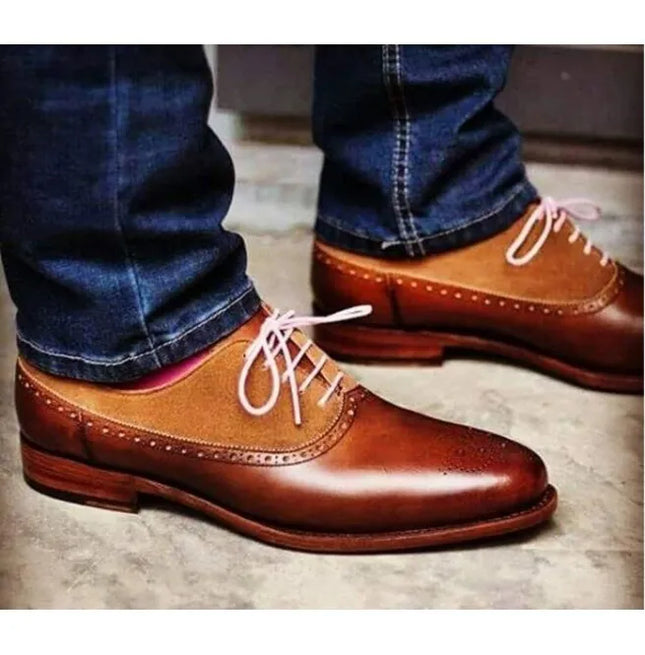 Handmade Two Tone Brown Leather Wing Tip Brogue Shoes, Men’s Dress Casual Shoes