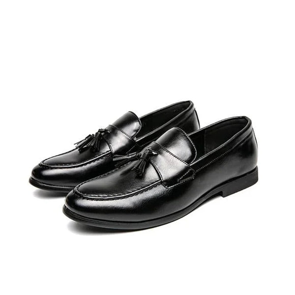 Handmade Men Black Leather Penny Tassels Moccasins , Slip Ons Dress Shoes