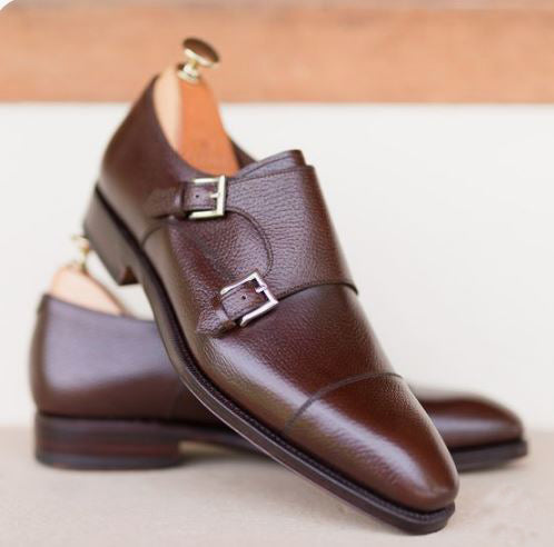 Men’s Brown Double Monk Strap Formal Dress Handmade Shoes , Leather Shoes, Business Dress Shoes