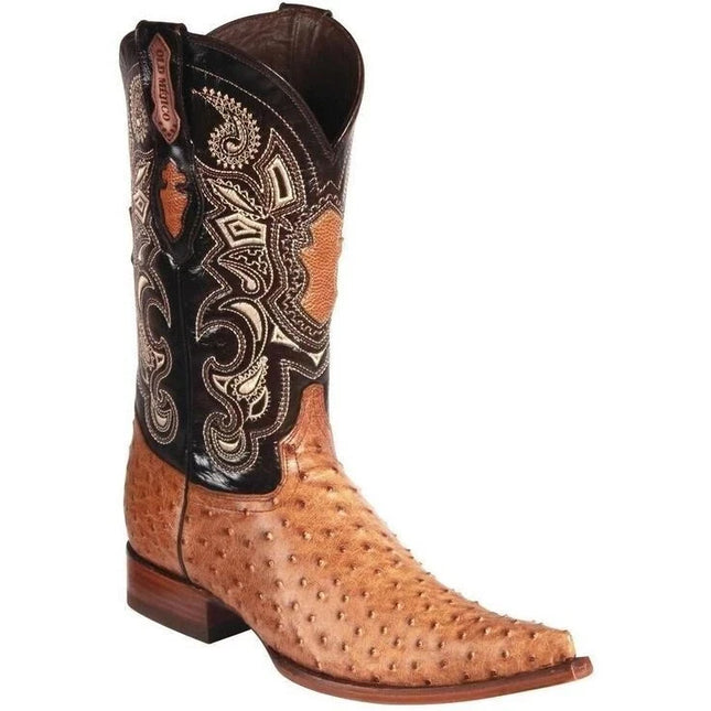 Handmade Men Tan Ostrich Leather Western High Ankle Formal Casual Cowboy Boots