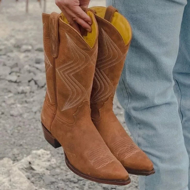 Handmade Men Brown Suede Western High Ankle Formal Embroidered Cowboy Boots