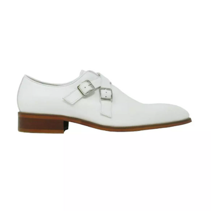 Handmade Mens White Buckle Shoes, Men Oxford Dress Shoes, Shoes for Men
