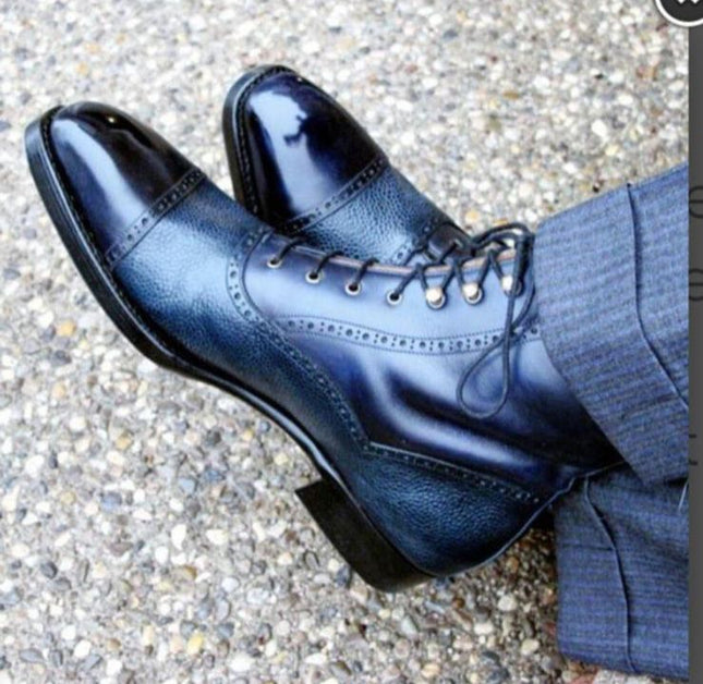 Handmade Men’s Custom Burgundy Lace Up Dress Boots