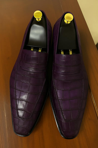 Handmade Men Purple Crocodile Leather Dress Moccasins, Formal Slip On Shoes