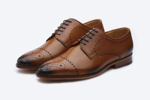 Men Handmade Brown Leather Brogue Derby Shoes, Office Shoes for men