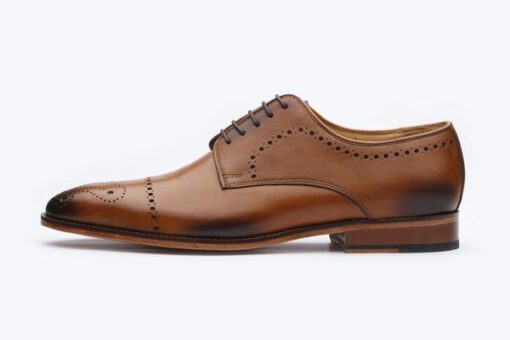 Men Handmade Brown Leather Brogue Derby Shoes, Office Shoes for men