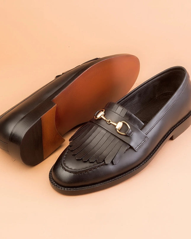 Men Handmade Brown Leather Luxury loafer Shoes with fringes, Casual Peas shoes