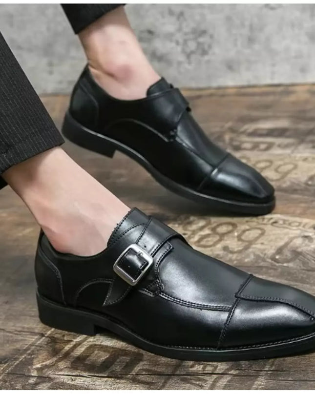 Handmade Mens Black Leather Monk Shoes, Black Mens Buckle Dress Shoes