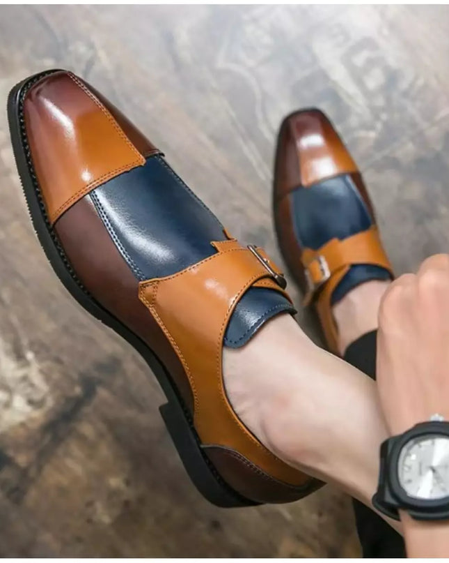 Handmade Mens Leather Monk Formal Shoes, Multicolor Mens Buckle Dress Shoes