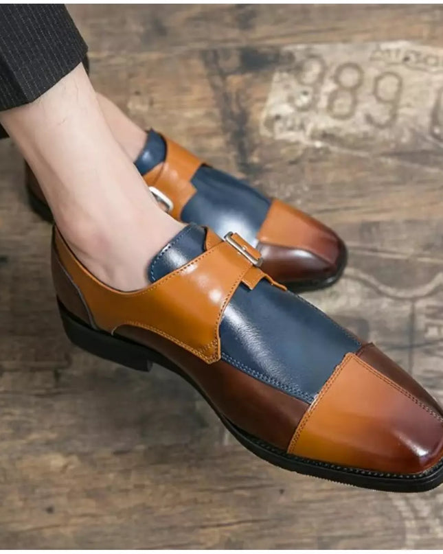 Handmade Mens Leather Monk Formal Shoes, Multicolor Mens Buckle Dress Shoes