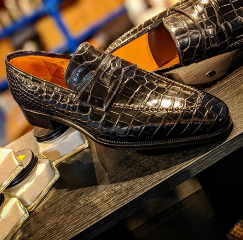 Handmade Men dark Brown Moccasin Dress Crocodile Texture Leather Office Shoes