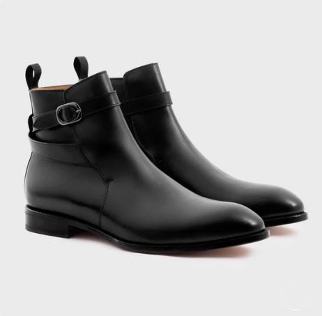 New men Black monk strap jodhpur ankle leather dress boot, formal boot, business boots