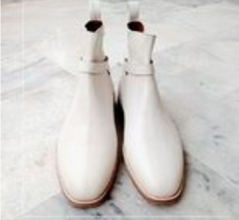Handmade Men’s White Jodhpur Ankle Monk Strap Dress Office Boots For Men’s Leather Ankle Business Boots