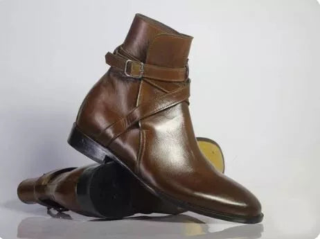 Dark Brown Jodhpur Ankle Monk Strap Dress Office Boots For Men’s Leather Ankle Business Boots