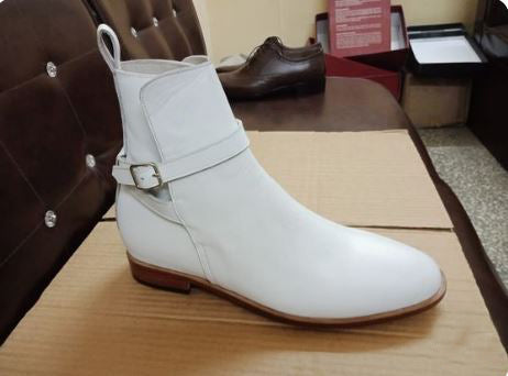 White Jodhpur Ankle Monk Strap Dress Office Boots For Men’s Leather Ankle Business Boots