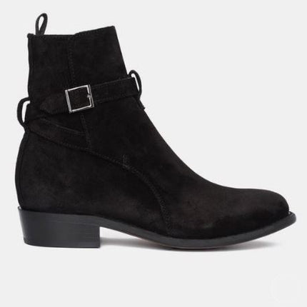 New men black monk strap jodhpur ankle suede dress boot, formal boot, business boots