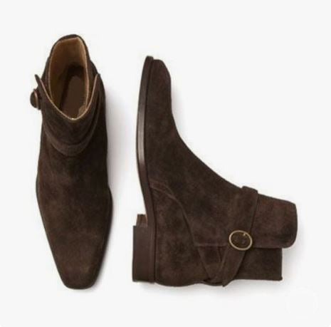 New men dark brown monk strap jodhpur ankle Suede dress boot, formal boot, business boots