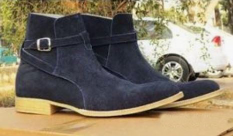 New men Blue monk strap jodhpur ankle Suede dress boot, formal boot, business boots
