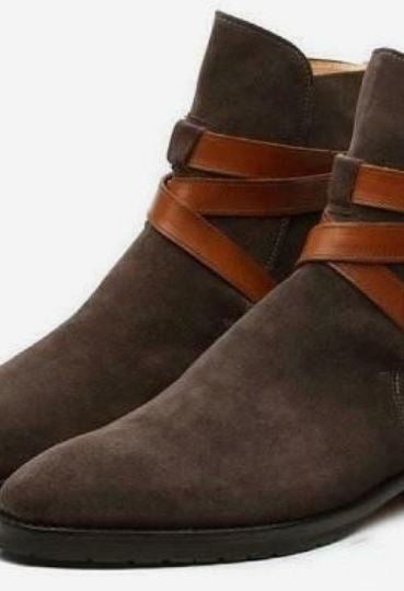 Dark Brown Jodhpur Ankle Monk Strap Dress Office Boots For Men’s Suede and Leather Ankle Business Boots