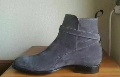 Handmade Men’s Gray Jodhpur Ankle Monk Strap Dress Office Boots Suede Ankle Business Boots