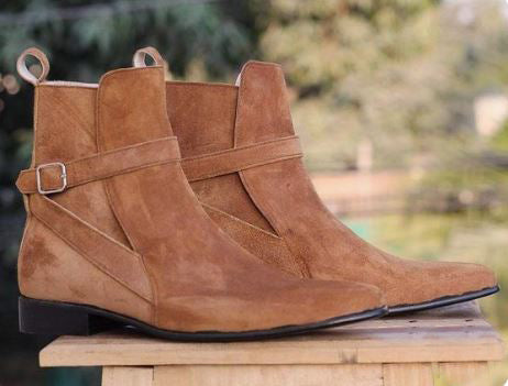 Handmade Men’s Brown Jodhpur Ankle Monk Strap Dress Office Boots Suede Ankle Business Boots