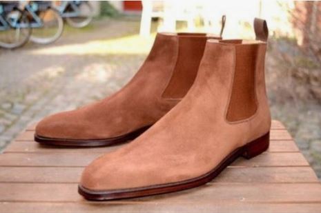 Men’s Brown High Ankle Chelsea Dress Office Boots, Real Suede Ankle Business Boots