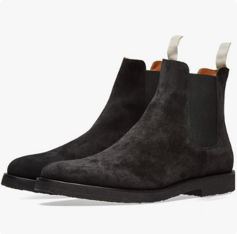 Handmade Men’s Ash Black High Ankle Chelsea Dress Office Boots, Real Suede Ankle Business Boots