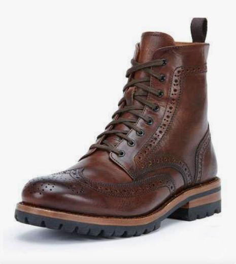 Men’s Dark Brown Wing Tip Brogue Chukka Lace Up Dress Office Boots Leather Ankle Business Boots