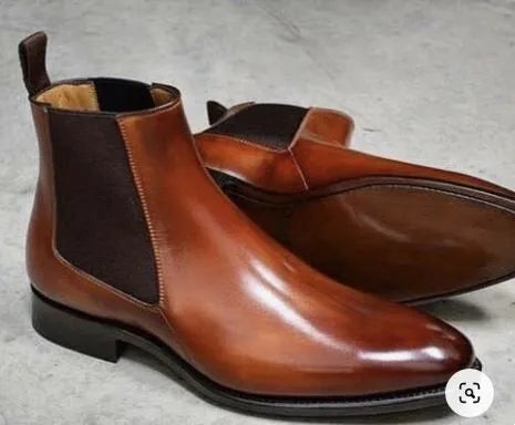 Handmade Men’s Dark Brown Ankle Chelsea Dress Office Boots, Real Leather Ankle Business Boots