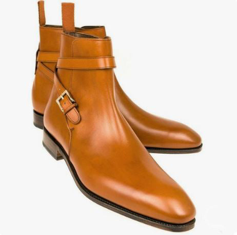 Handmade Men’s Tan Ankle Jodhpur Dress Office Boots, Real Leather Ankle Business Boots