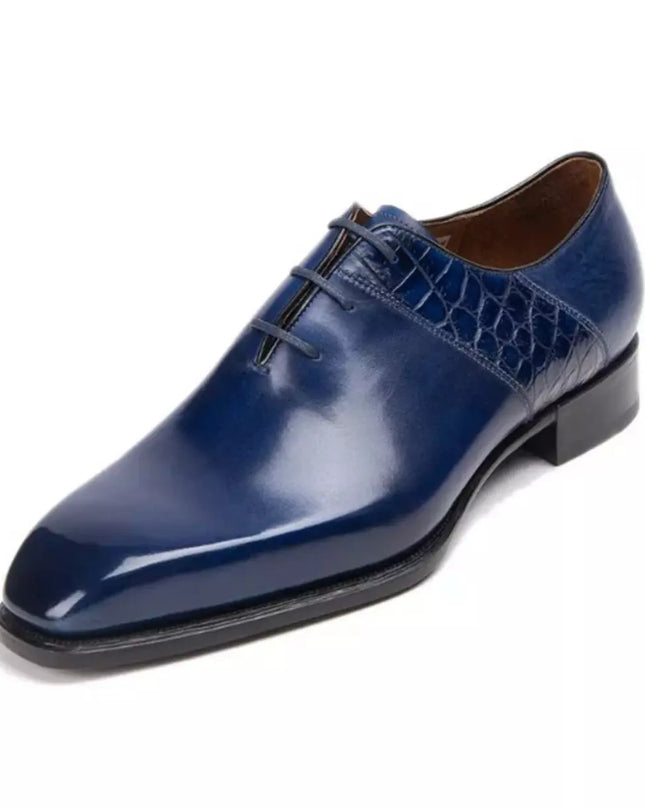 Handmade Men Blue Calf Leather Lace Up Dress Shoes, Mens Blue Oxfords Shoes