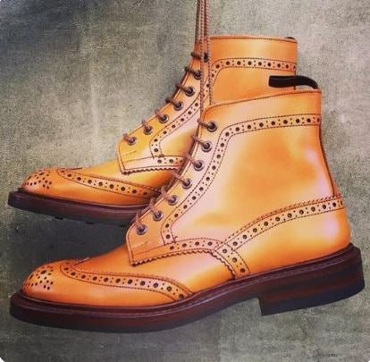 Handmade Men’s Tan Wing Tip Brogue Chukka Lace Up Dress Office Boots, Real Leather Business Boots