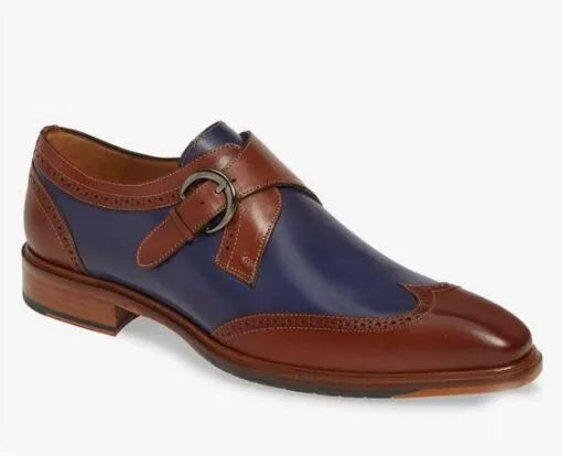 New Men’s Two Tone Wing Tip Brogue Monk Strap Formal Dress Handmade Shoes, Leather Dress Shoes, Business Shoes