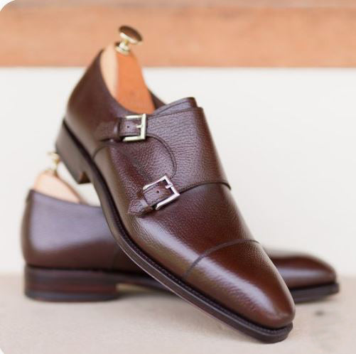 Handmade Men’s Black Single Monk Strap Office Shoes, Real Leather Business shoes