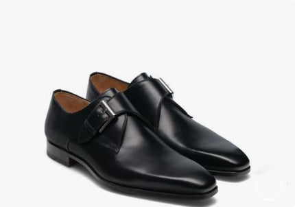 Handmade Men’s Black Single Monk Strap Office Shoes, Real Leather Business shoes