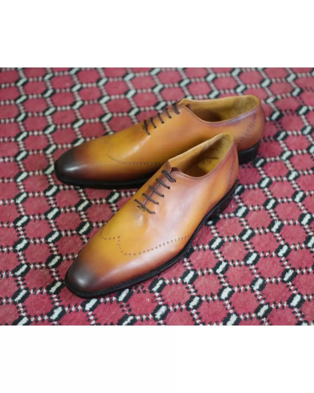 Handmade Men Tan Brown Lace Up Formal Dress Shoes, Men Brown Leather Brogue Oxfords Shoes