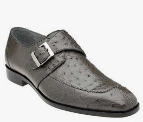 Handmade Men’s Gray Single Monk Strap Formal Dress Business Shoes, Ostrich Texture Leather Office shoes
