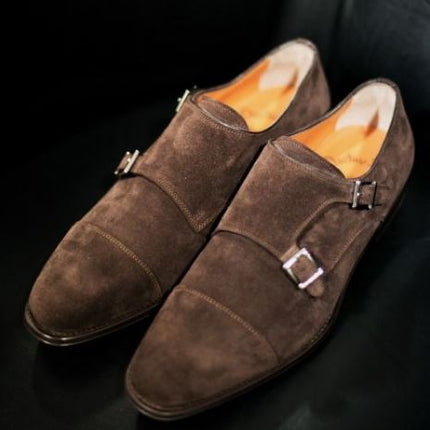 Handmade Men’s Brown Double Monk Strap Formal Dress Business Shoes, Real Suede Office shoes