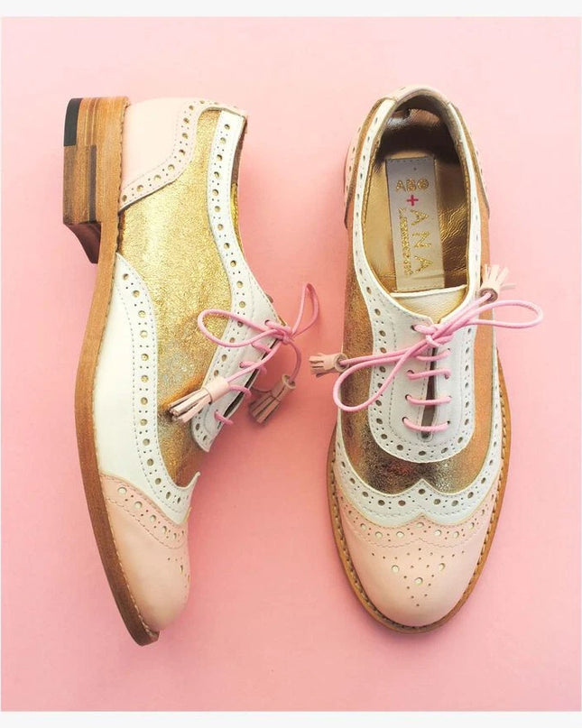 Handmade Women's Multicolor Leather Oxford Wingtip Brogue Lace Up Shoes