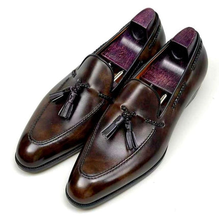 New Handmade Dark Brown Shoes, Tassels Loafers, Leather Slip Ons, Dress Shoes