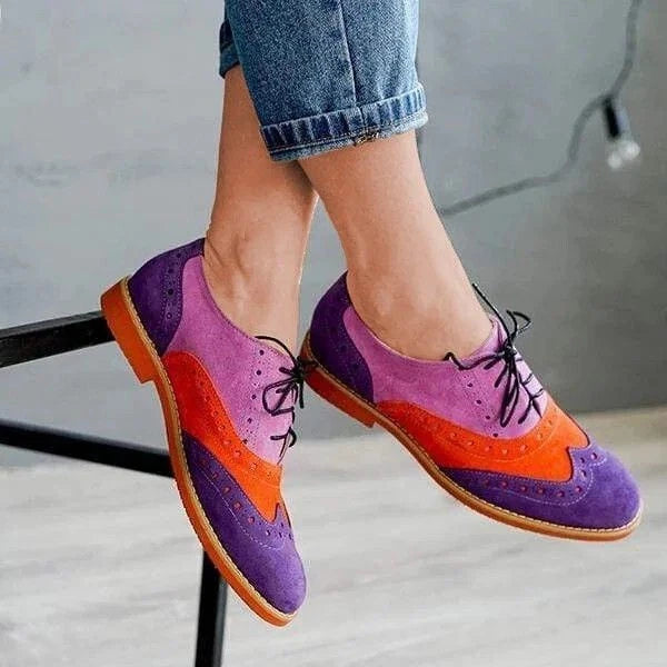Handmade Women's Multicolor Suede Oxford Wingtip Lace Up Dress Formal Shoes