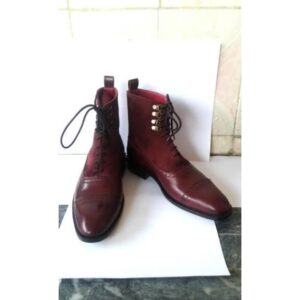 Handmade Men Burgundy Boots, Suede Leather Dress Boots