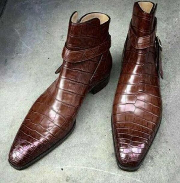 Men Alligator Skin Jodhpurs Boot, Handmade Brown Crocodile Texture