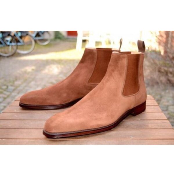 Chelsea Boots Mens, Handmade Men Beige Boots, Suede Leather Boot-2