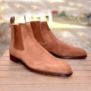 Chelsea Boots Mens, Handmade Men Beige Boots, Suede Leather Boot-1