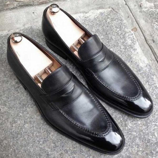 Handmade Men Black Patent Leather Moccasin Shoes, Black Party Shoes ...